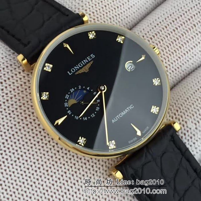 LONGINES浪琴 精鋼表殼 牛皮錶帶男士時尚腕表 WSS1877